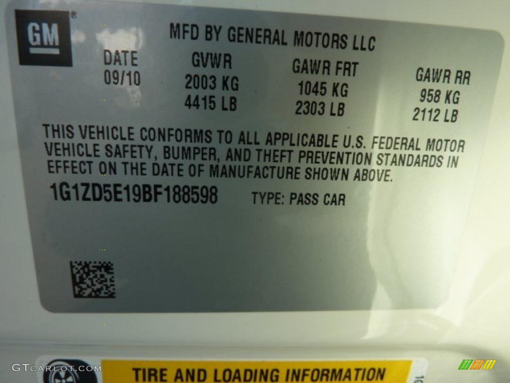 2011 Chevrolet Malibu LT Info Tag Photo #38060999