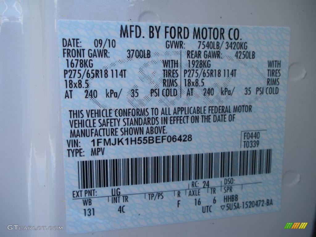 2011 Expedition Color Code UG for White Platinum Tri-Coat Photo #38062458