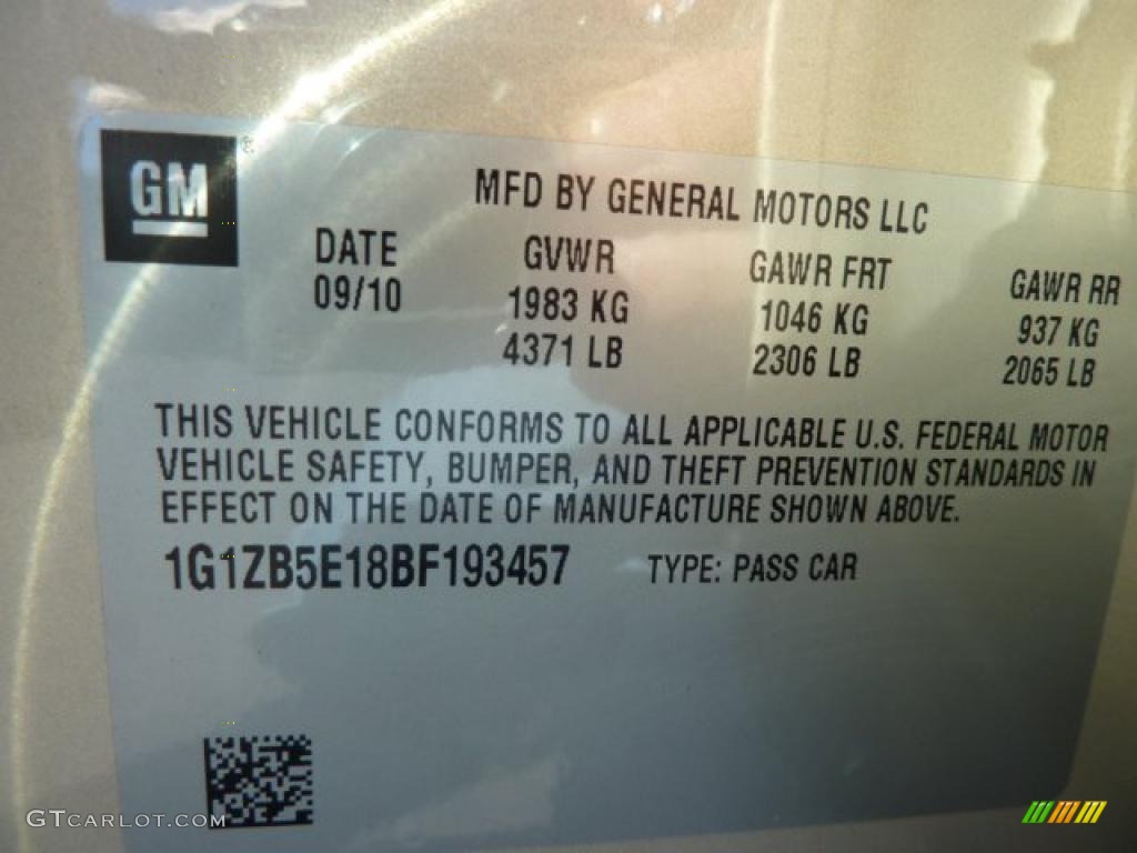 2011 Malibu LS - Gold Mist Metallic / Cocoa/Cashmere photo #17