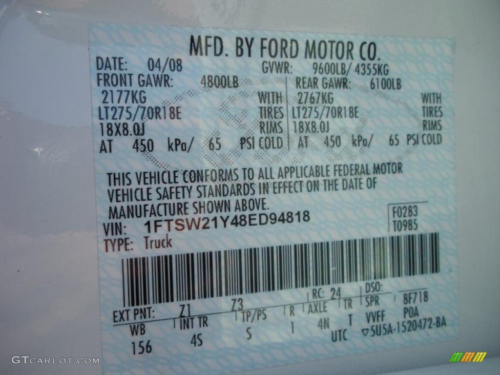 2008 F250 Super Duty Color Code Z1 for Oxford White Photo #38063851