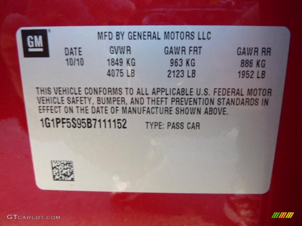 2011 Chevrolet Cruze LT Info Tag Photo #38065288