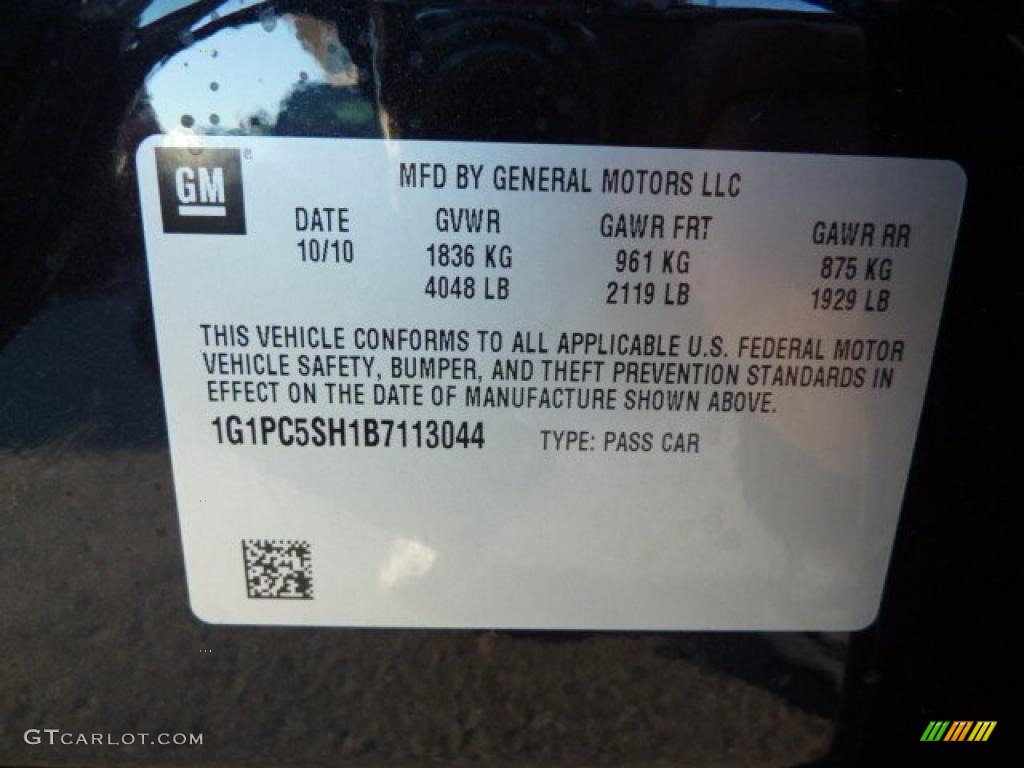 2011 Chevrolet Cruze LS Info Tag Photo #38065576