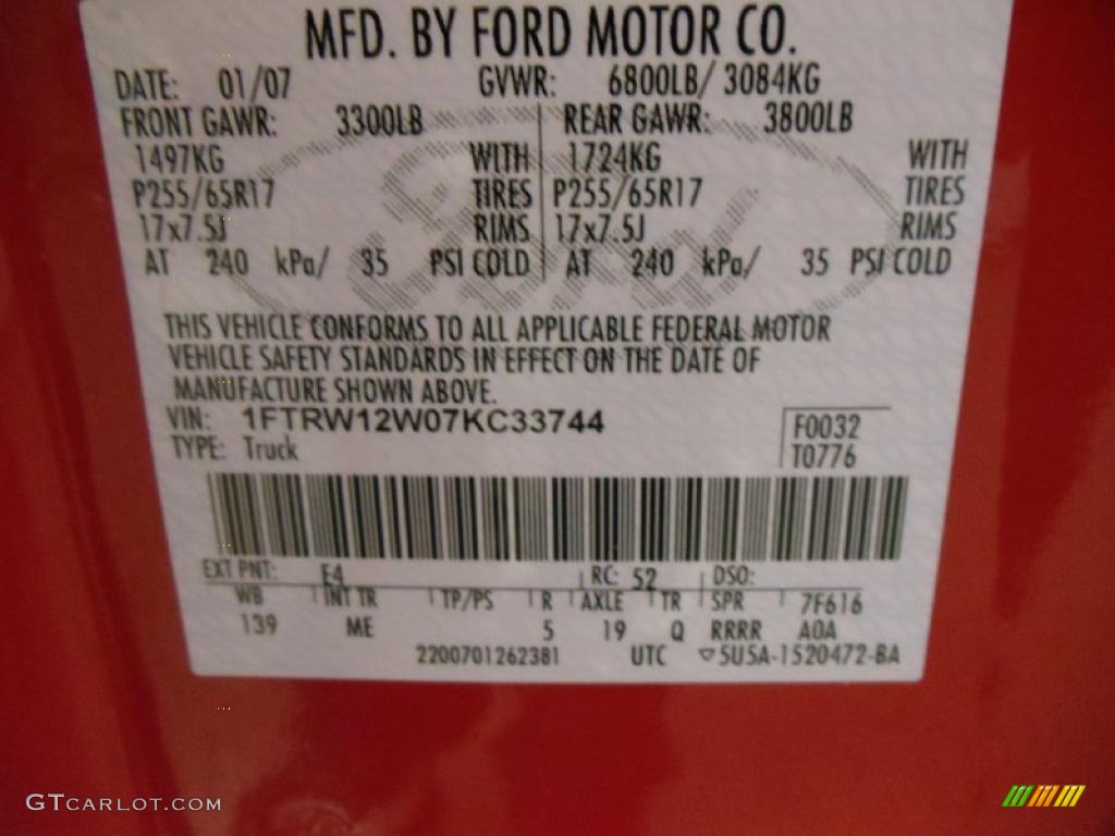 2007 F150 Color Code E4 for Bright Red Photo #38072329