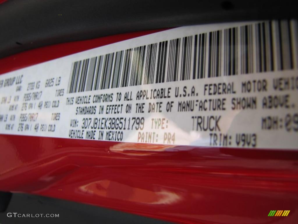 2011 Ram 1500 Color Code PR4 for Flame Red Photo #38078383