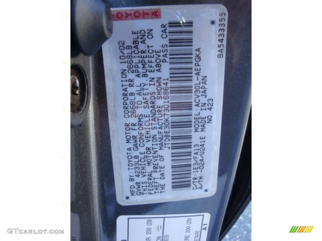 2003 Camry Color Code 1E3 for Phantom Gray Pearl Photo #38080191