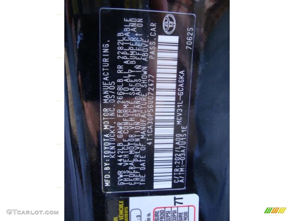 2006 Solara Color Code 202 for Black Photo #38080503