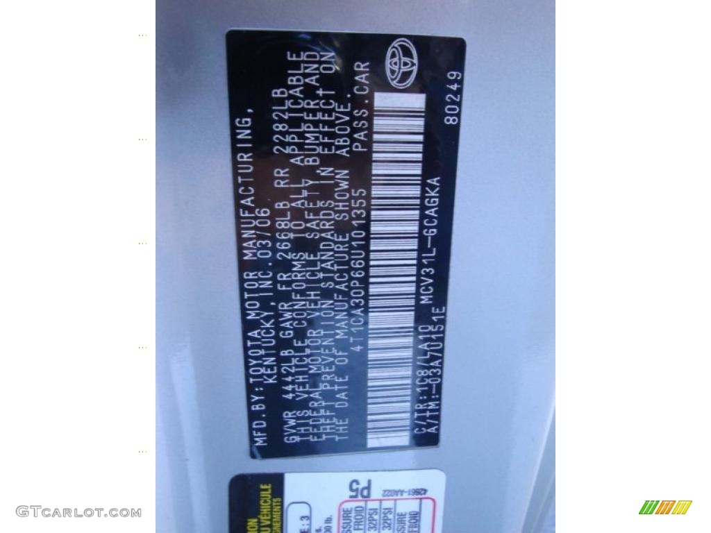 2006 Solara Color Code 1C8 for Lunar Mist Metallic Photo #38080799
