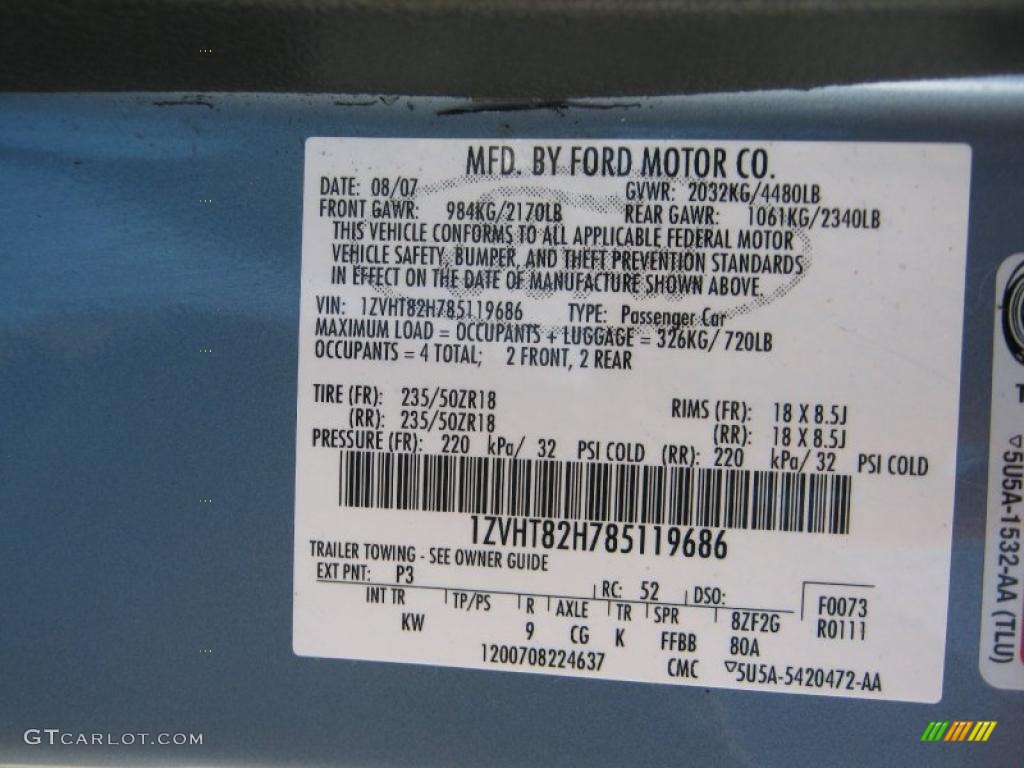 2008 Mustang Color Code P3 for Windveil Blue Metallic Photo #38082363