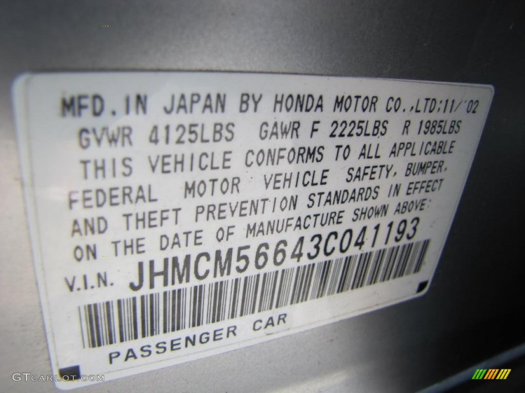2003 Honda Accord EX Sedan Info Tag Photo #38085336