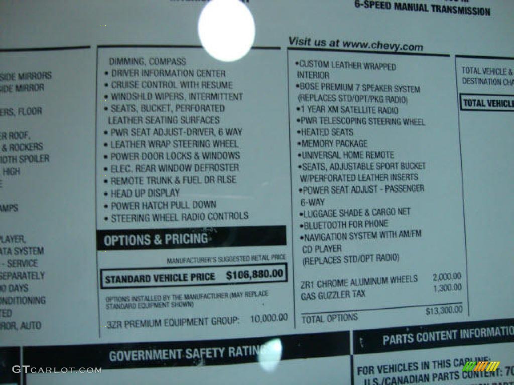 2010 Chevrolet Corvette ZR1 Window Sticker Photo #38086307