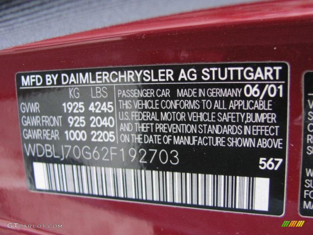2002 CLK Color Code 567 for Bordeaux Red Metallic Photo #38089683