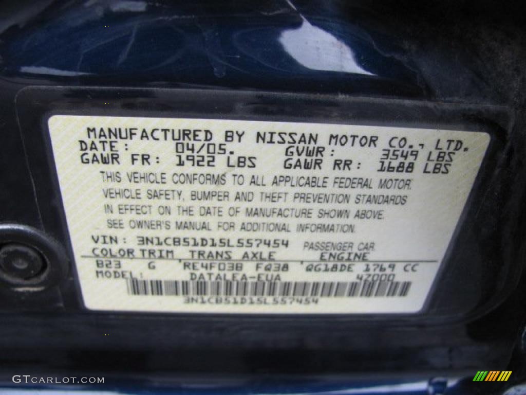 2005 Sentra 1.8 S Special Edition - Blue Dusk / Charcoal photo #14