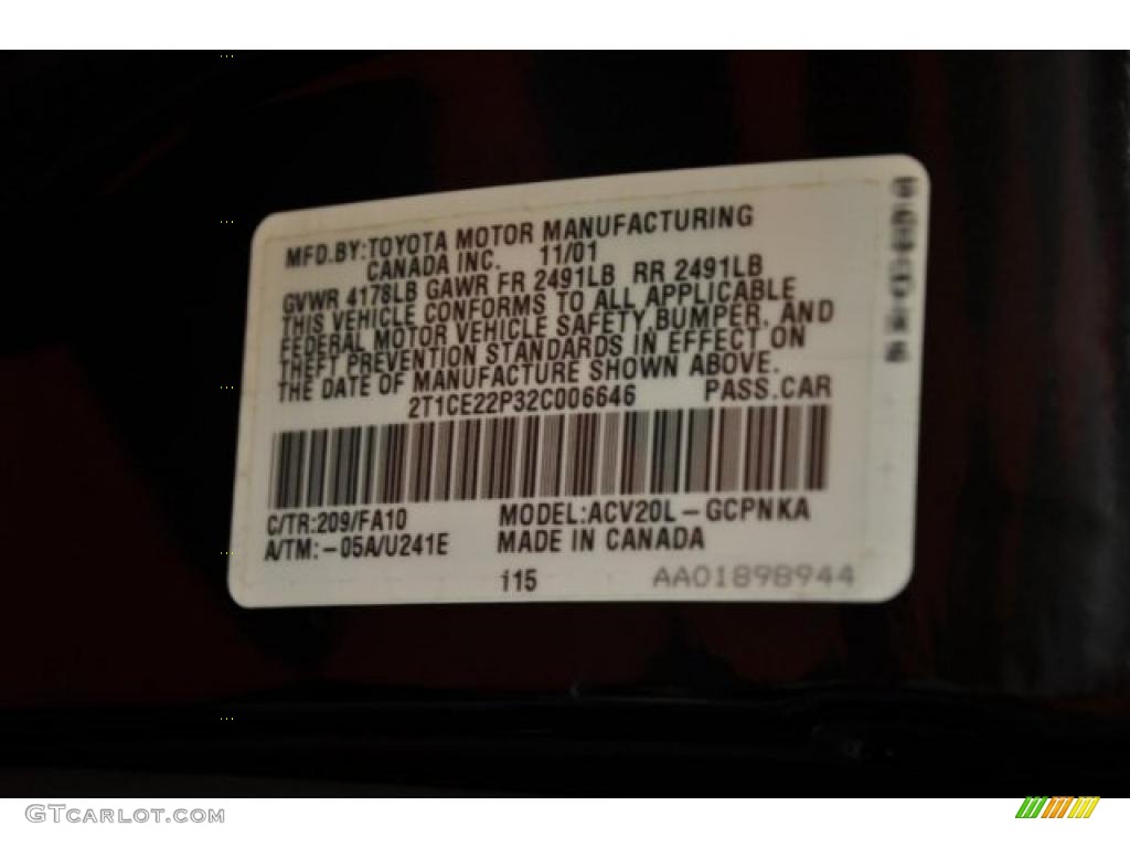 2002 Solara Color Code 209 for Black Sand Pearl Photo #38090607