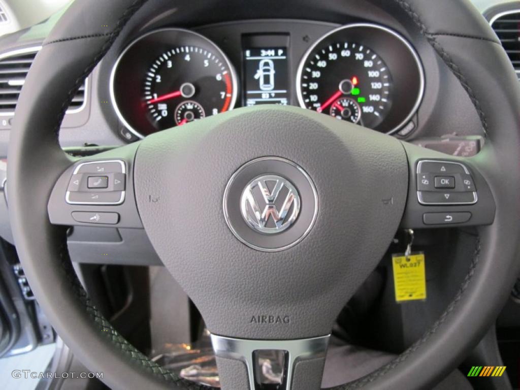 2011 Volkswagen Jetta SE SportWagen Titan Black Steering Wheel Photo #38090911