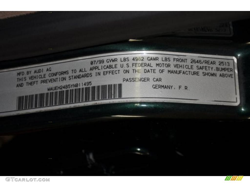 2000 Audi A6 2.8 quattro Sedan Info Tag Photo #38090959