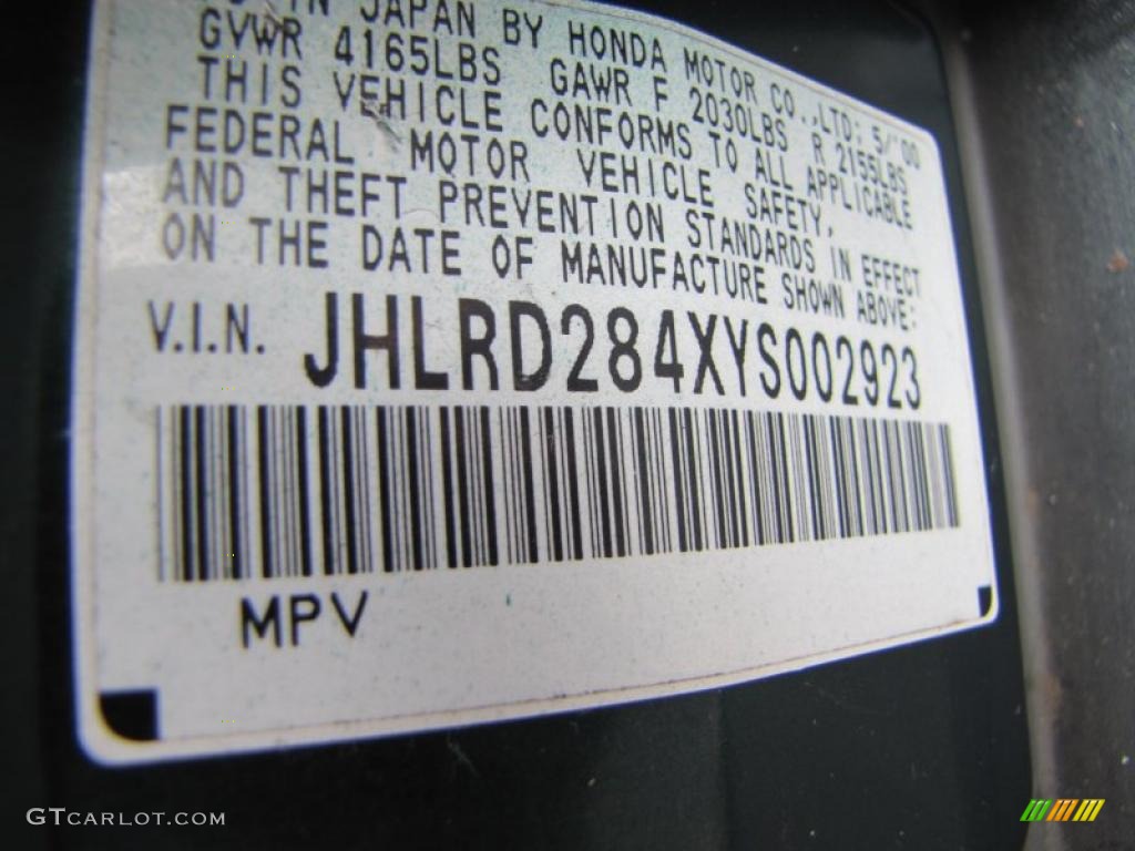 2000 Honda CR-V LX Info Tag Photos