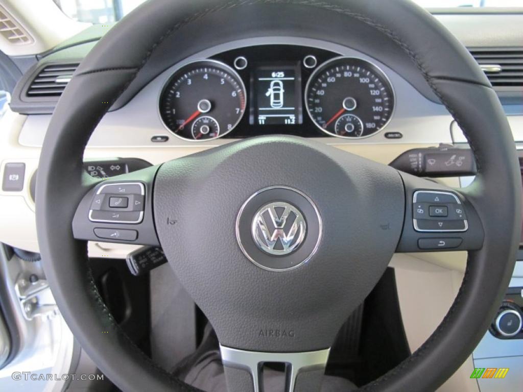 2011 Volkswagen CC Sport Cornsilk Beige/Black Steering Wheel Photo #38092113