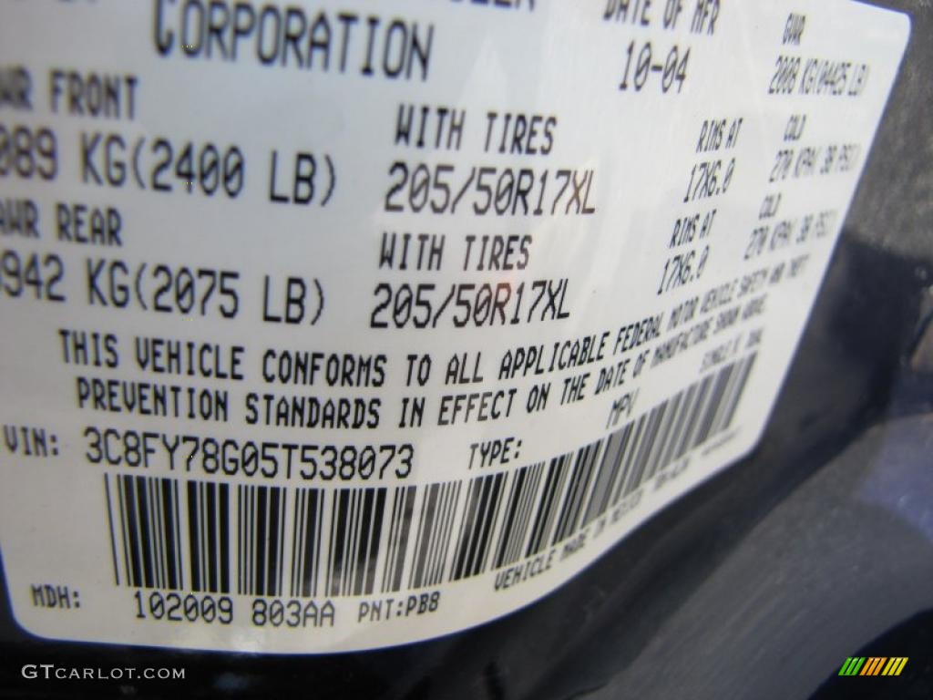 2005 Chrysler PT Cruiser GT Color Code Photos