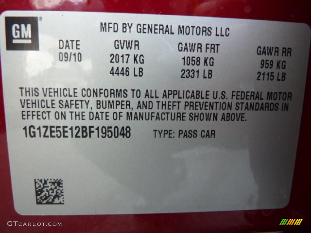2011 Chevrolet Malibu LTZ Info Tag Photo #38105287