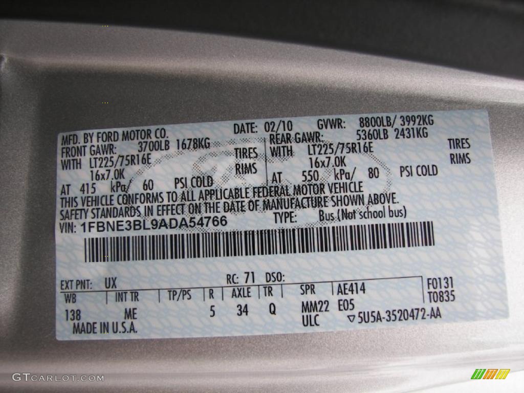 2010 E Series Van Color Code UX for Ingot Silver Metallic Photo #38106139