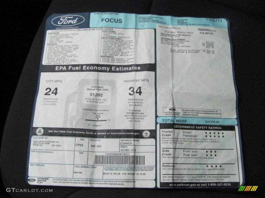 2010 Ford Focus SES Coupe Window Sticker Photo #38126178