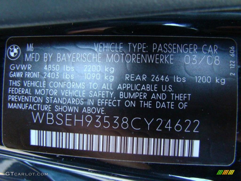 2008 BMW M6 Coupe Info Tag Photo #38127506