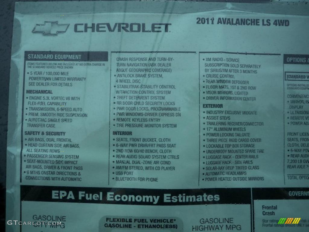 2011 Chevrolet Avalanche LS 4x4 Window Sticker Photo #38128438