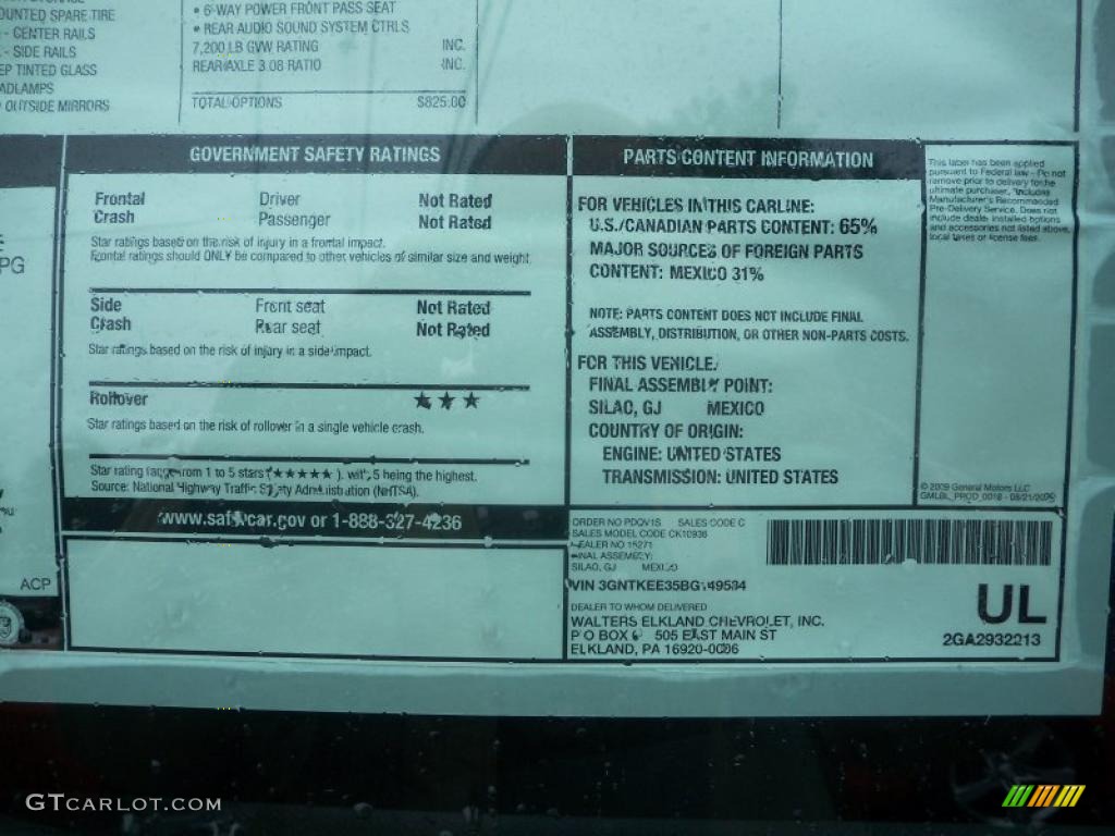 2011 Chevrolet Avalanche LS 4x4 Window Sticker Photo #38128490