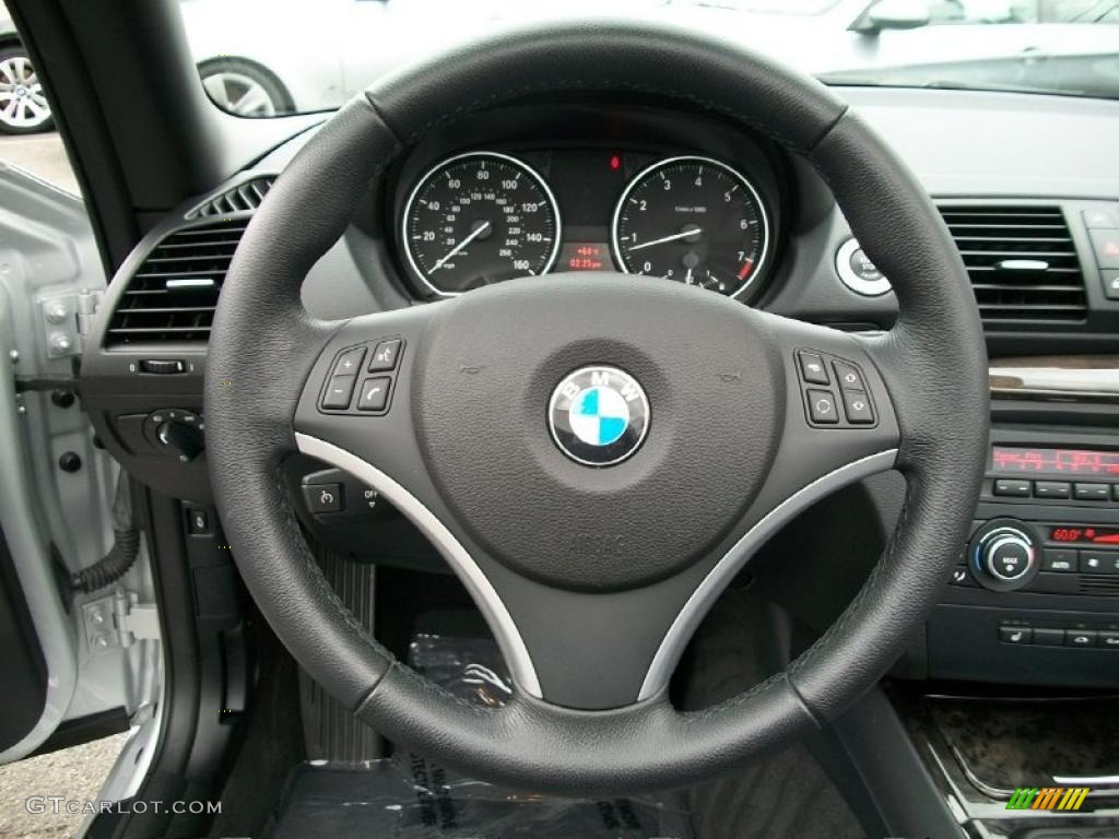 2008 BMW 1 Series 128i Convertible Black Steering Wheel Photo #38132110
