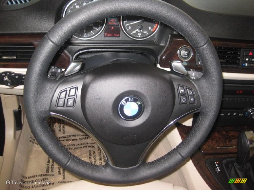 2009 BMW 3 Series 328i Coupe Cream Beige Dakota Leather Steering Wheel Photo #38134702