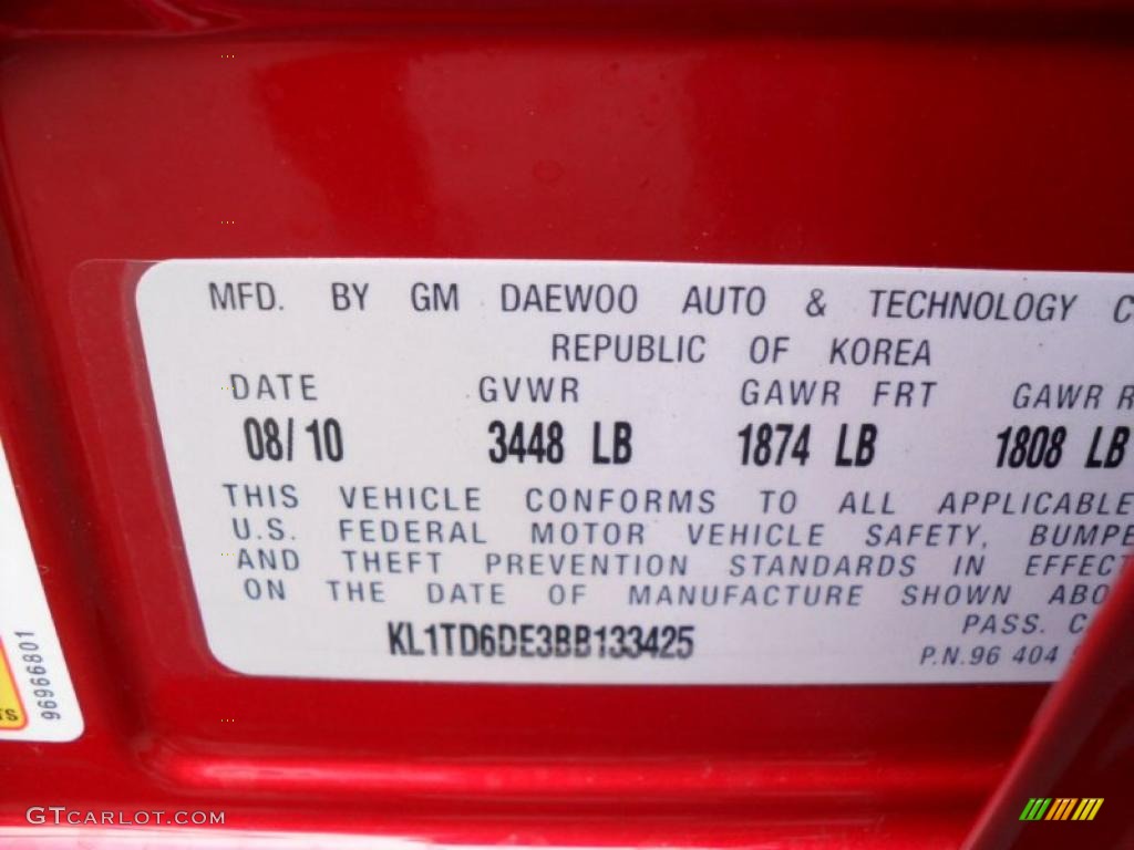 2011 Chevrolet Aveo Aveo5 LT Info Tag Photo #38135326