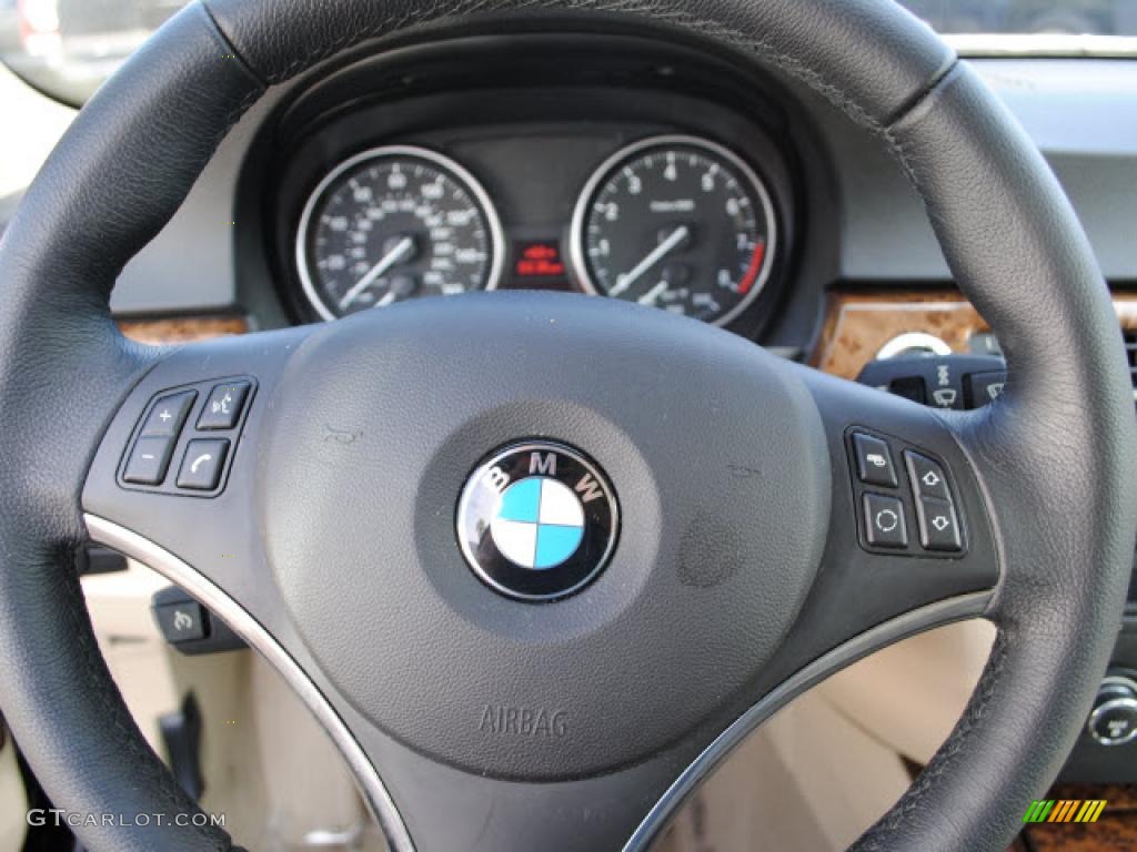 2008 BMW 3 Series 328i Coupe Beige Steering Wheel Photo #38139226
