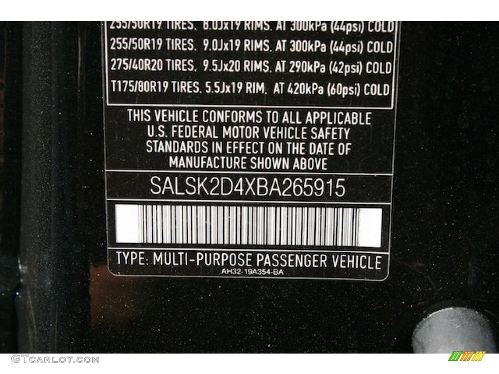 2011 Land Rover Range Rover Sport HSE LUX Info Tag Photo #38140110