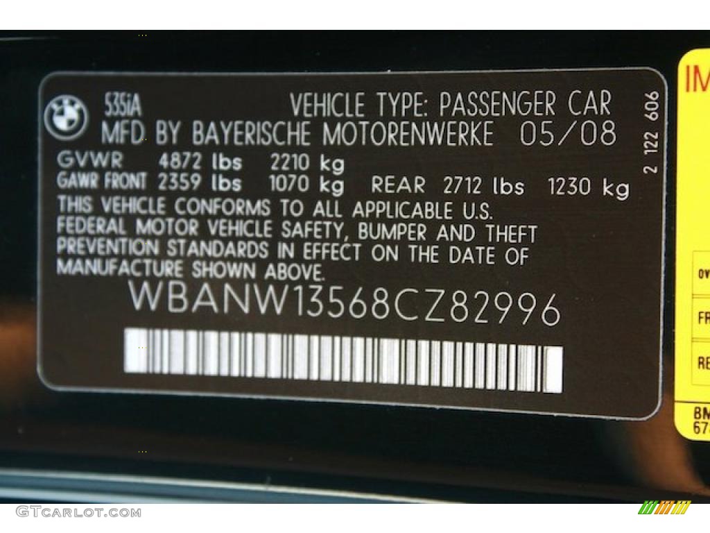 2008 BMW 5 Series 535i Sedan Info Tag Photo #38143646