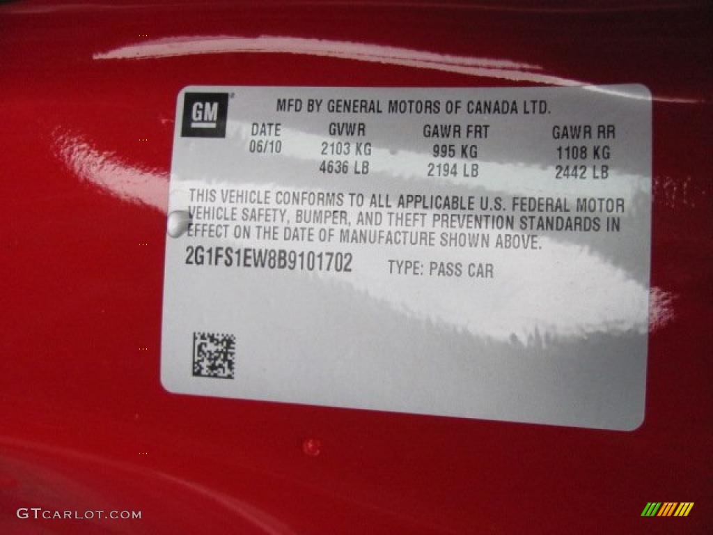 2011 Chevrolet Camaro SS Coupe Info Tag Photo #38145543
