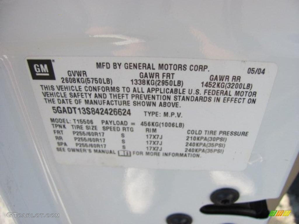 2004 Buick Rainier CXL AWD Info Tag Photo #38146691