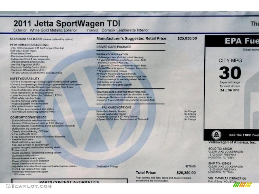2011 Volkswagen Jetta TDI SportWagen Window Sticker Photo #38147967