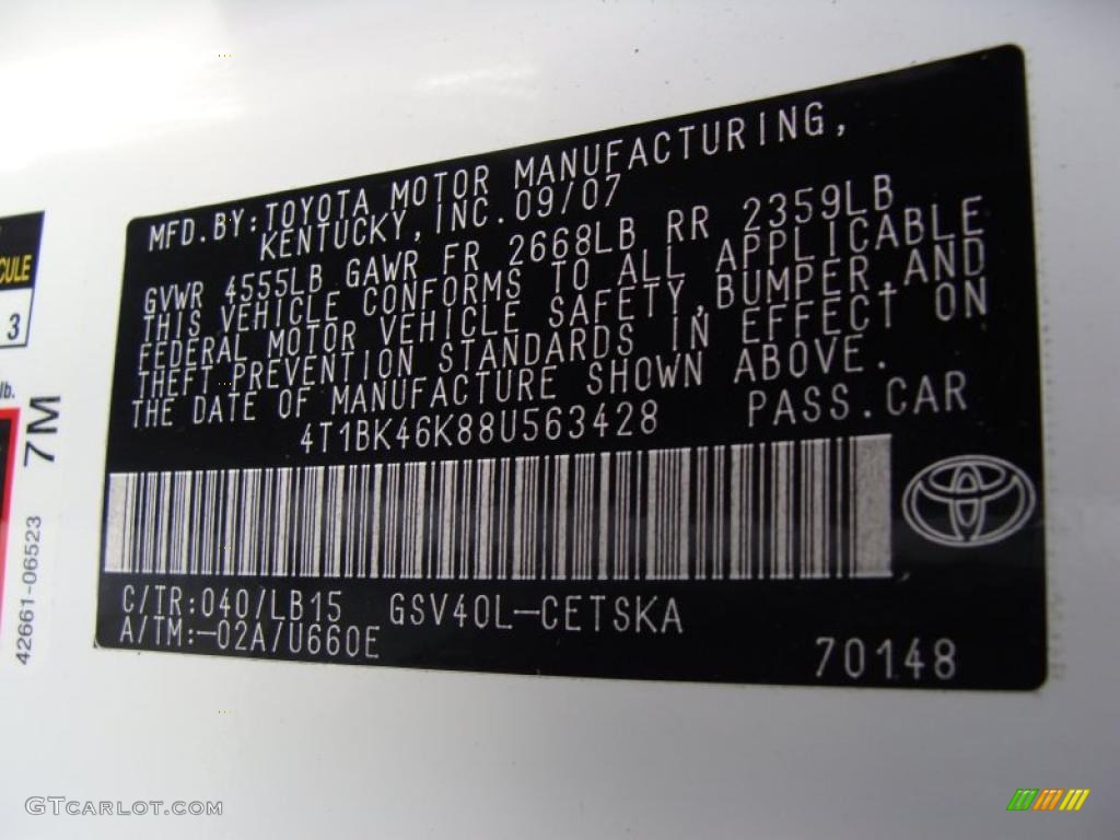 2008 Camry SE V6 - Super White / Dark Charcoal photo #16