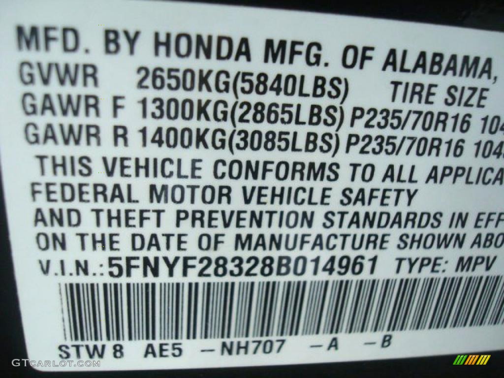 2008 Pilot Color Code NH707 for Formal Black Photo #38157889