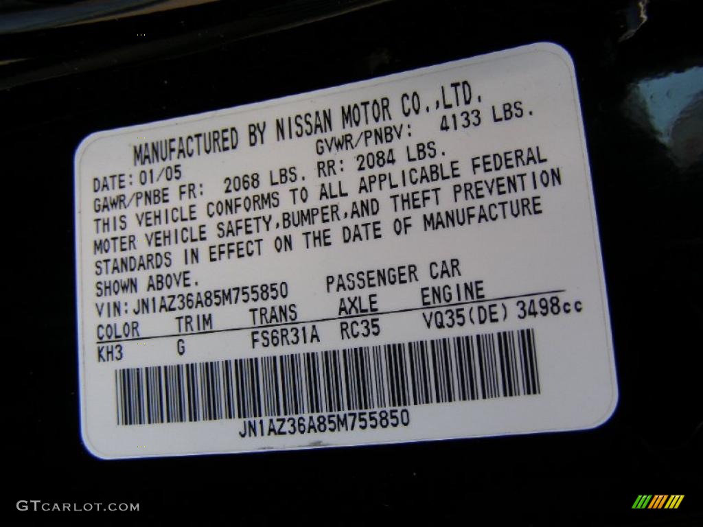 2005 Nissan 350z color codes #2