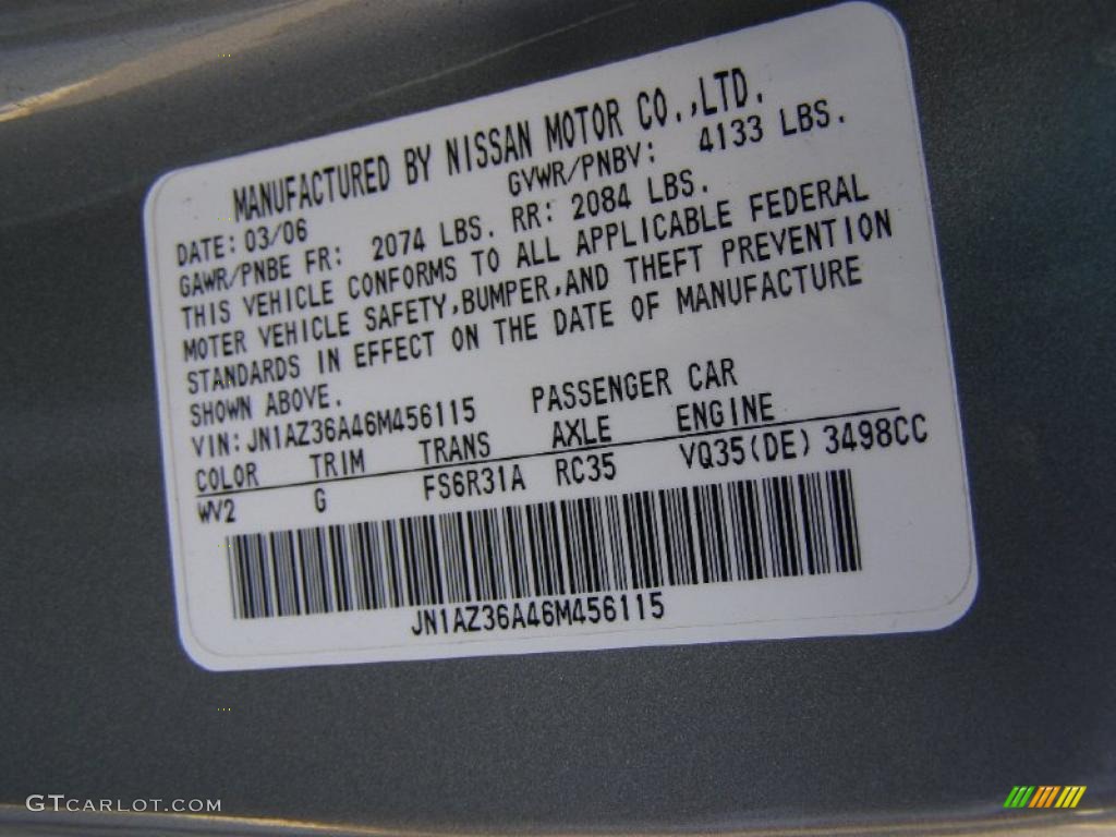 2006 Nissan 350Z Grand Touring Roadster Color Code Photos
