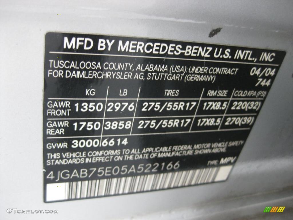 2005 ML 500 4Matic - Brilliant Silver Metallic / Charcoal photo #29