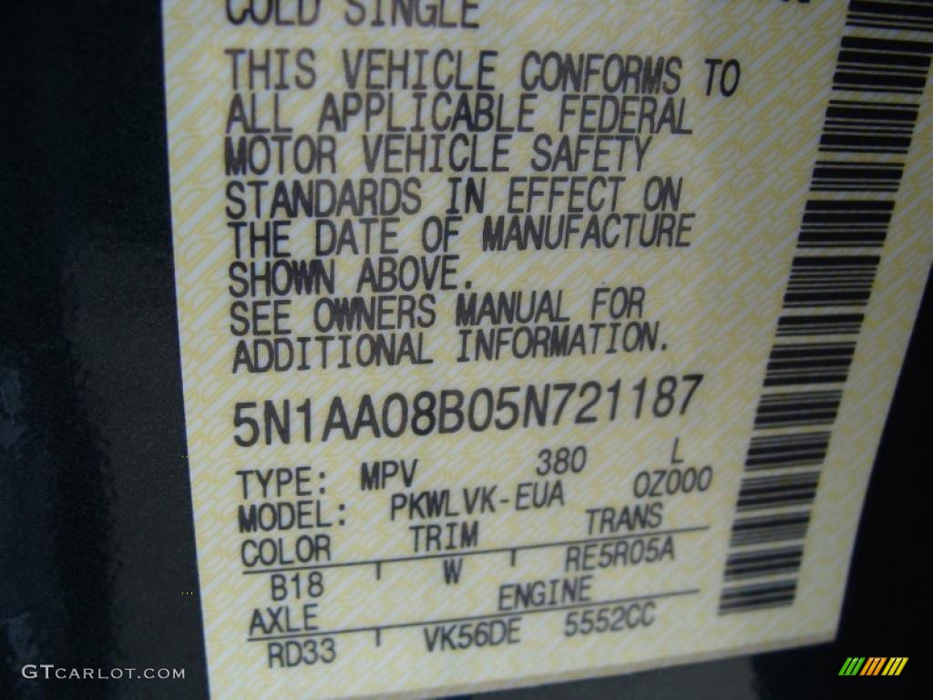 2005 Nissan Armada LE 4x4 Color Code Photos