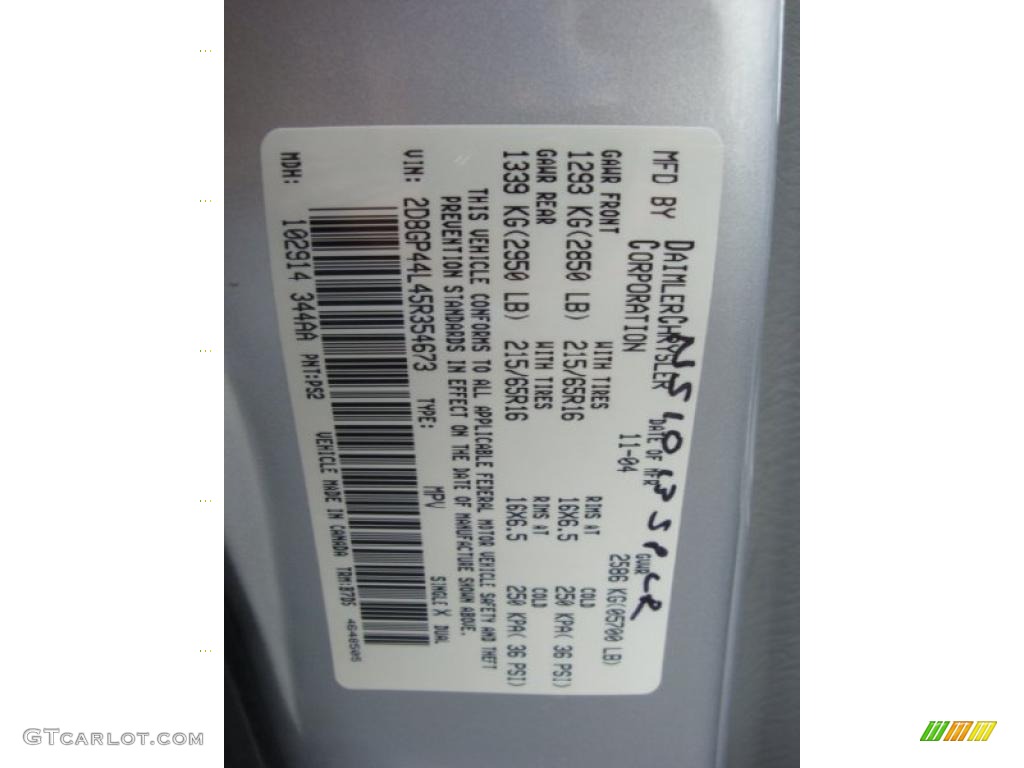 2005 Grand Caravan Color Code PS2 for Bright Silver Metallic Photo #38188888