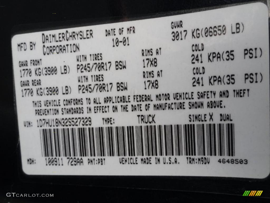 2002 Ram 1500 Color Code PBT for Patriot Blue Pearlcoat Photo #38189956