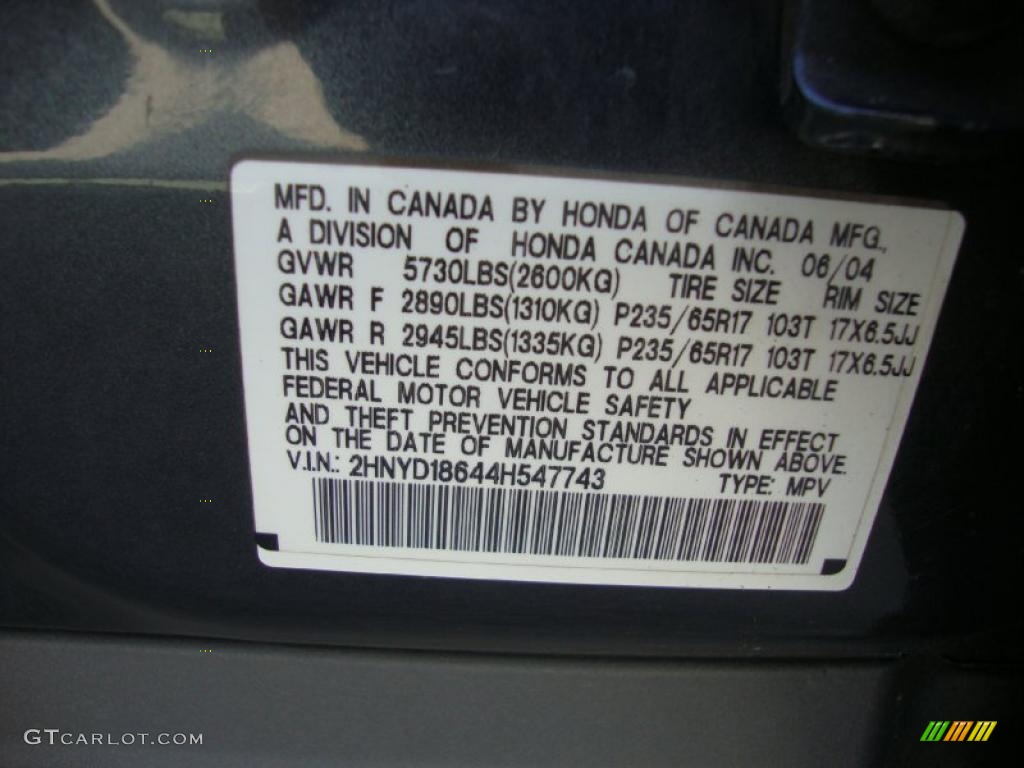 2004 Acura MDX Standard MDX Model Info Tag Photo #38191124