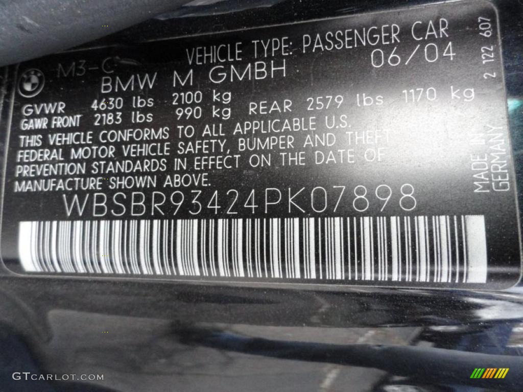 2004 BMW M3 Convertible Info Tag Photo #38191280