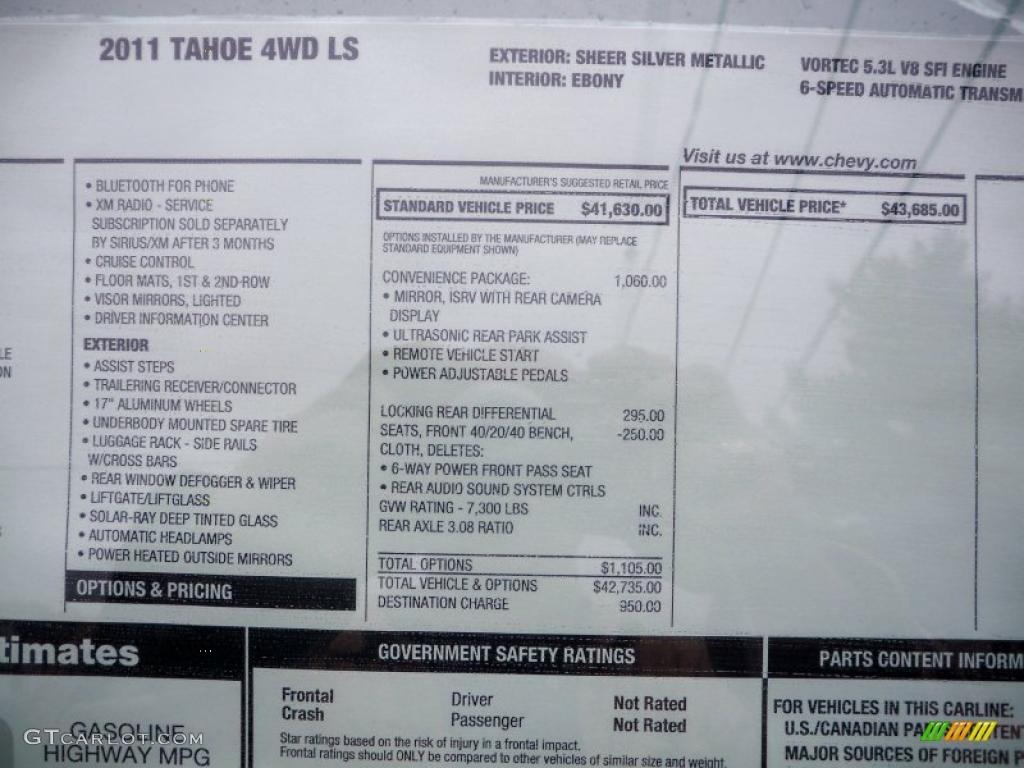 2011 Chevrolet Tahoe LS 4x4 Window Sticker Photo #38208056