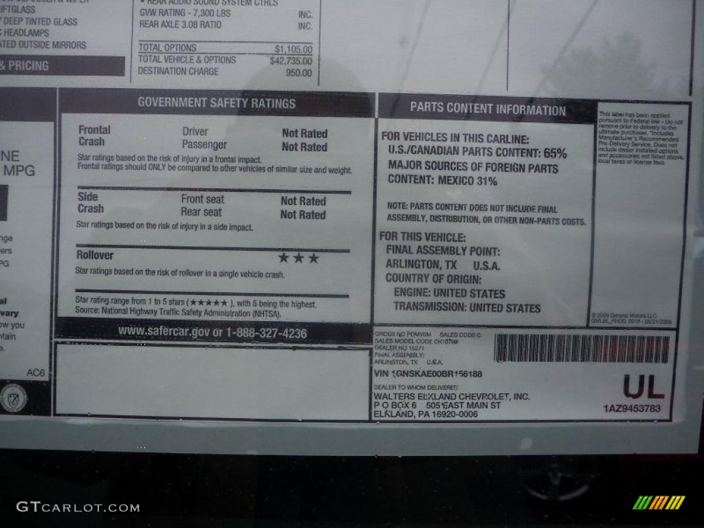 2011 Chevrolet Tahoe LS 4x4 Window Sticker Photo #38208088