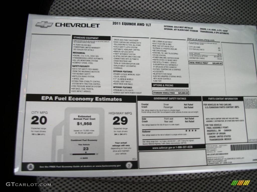 2011 Chevrolet Equinox LT AWD Window Sticker Photo #38209180